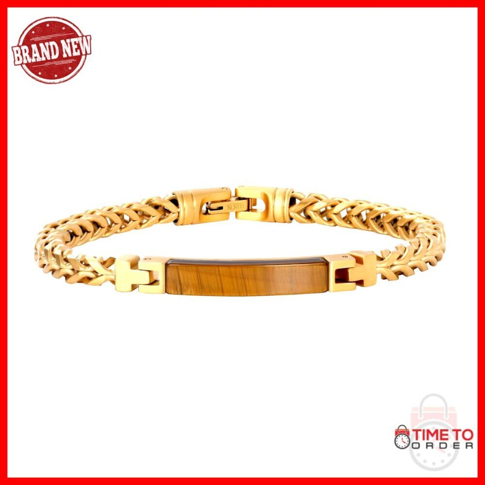 8-Inch Stainless Steel Franco Chain Bracelet with Tiger's Eye Stone